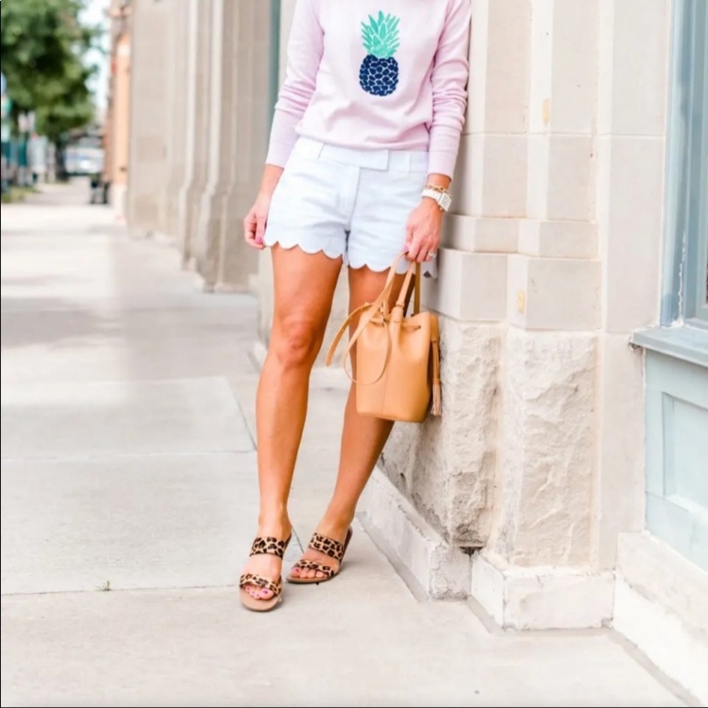 J.Crew Factory Scalloped Linen Blend White Shorts